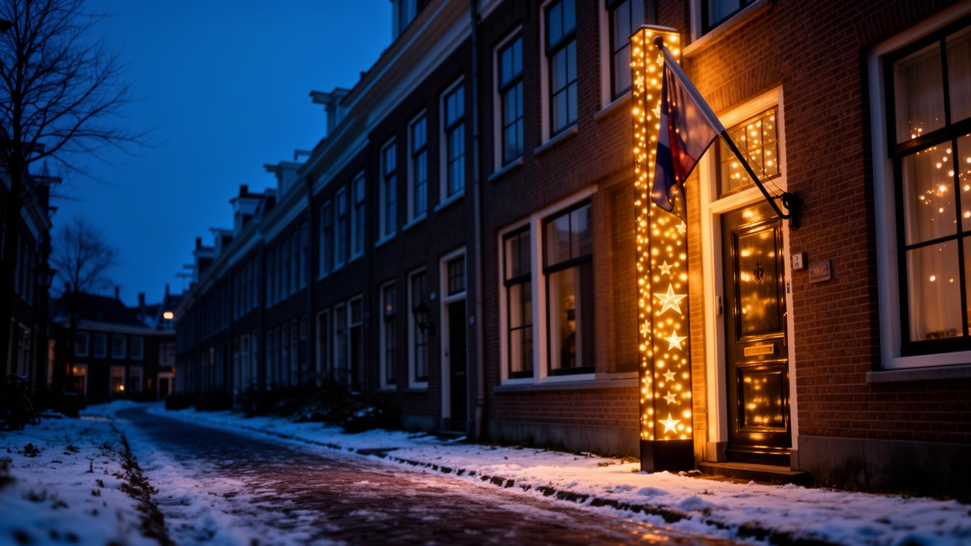 Sfeerbeeld Twinkle Pole verlichting in een Nederlandse winkelstraat